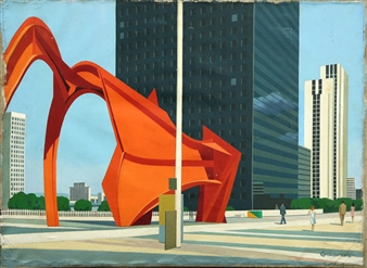 Untitled (Building with Calder Sculpture) - Jacques Genevraie-Thibesart