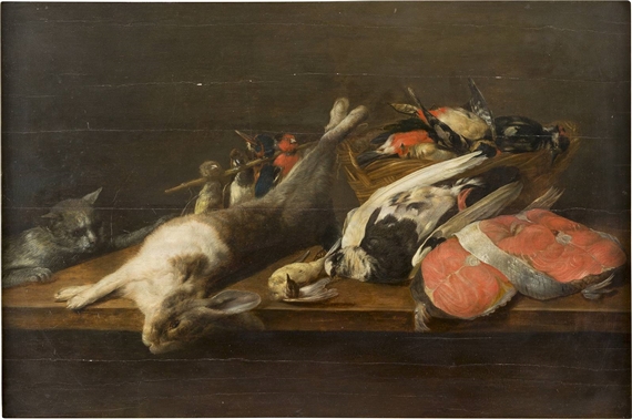 STILLLEBEN MIT FEDERVIEH UND EINER KATZE by Pieter van Overschee