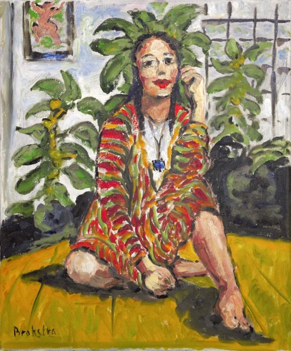 Artwork by Anke Brokstra, Meisje met kamerplanten, Made of Oil on canvas