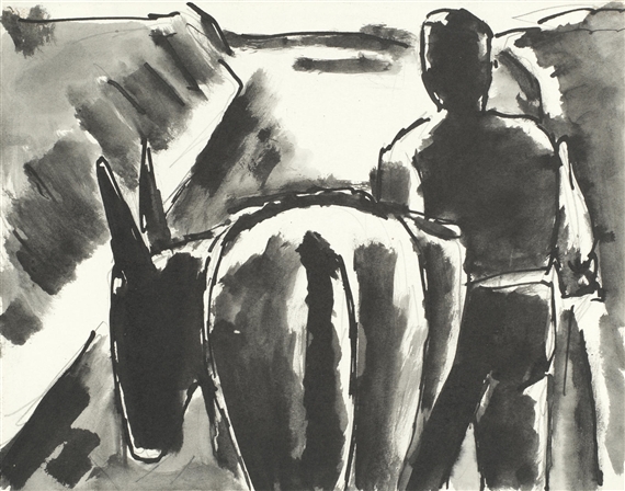 Man and Donkey by Josef Herman