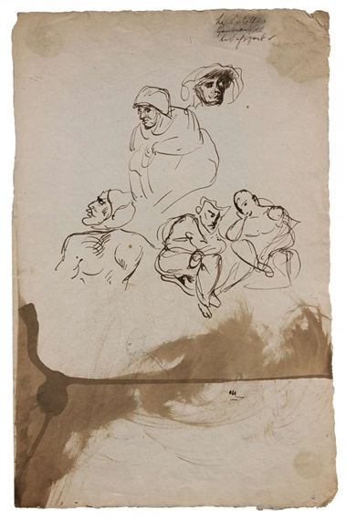 Feuille d'études avec Mephistophélès et autres personnages by Eugène Delacroix