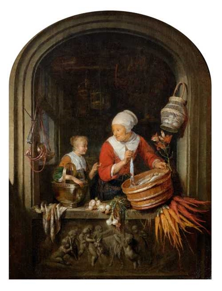 Dou Gerrit | The Herring Seller with a Young Woman (1651) | MutualArt