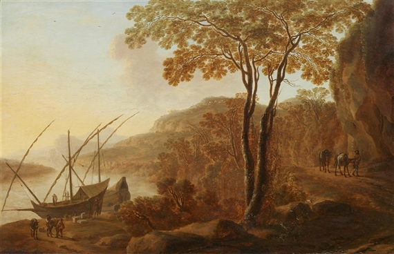 Southern River Landscape with Boats Landing by Willem de Heusch