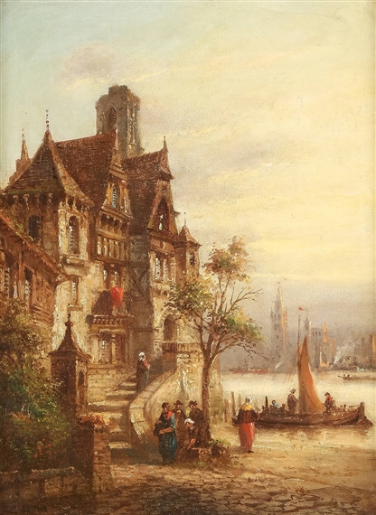 Französisches Städtchen am Flussufer by Louis Lottier