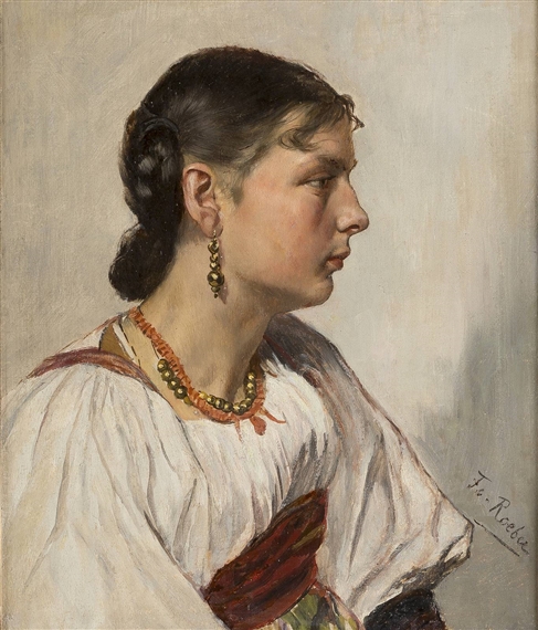 DAMENPORTRÄT - JUNGE FRAU IN SARDISCHER TRACHT by Fritz Roeber