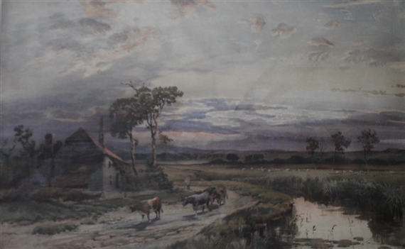 A country landscape with cattle by Charles Frederick Allbon