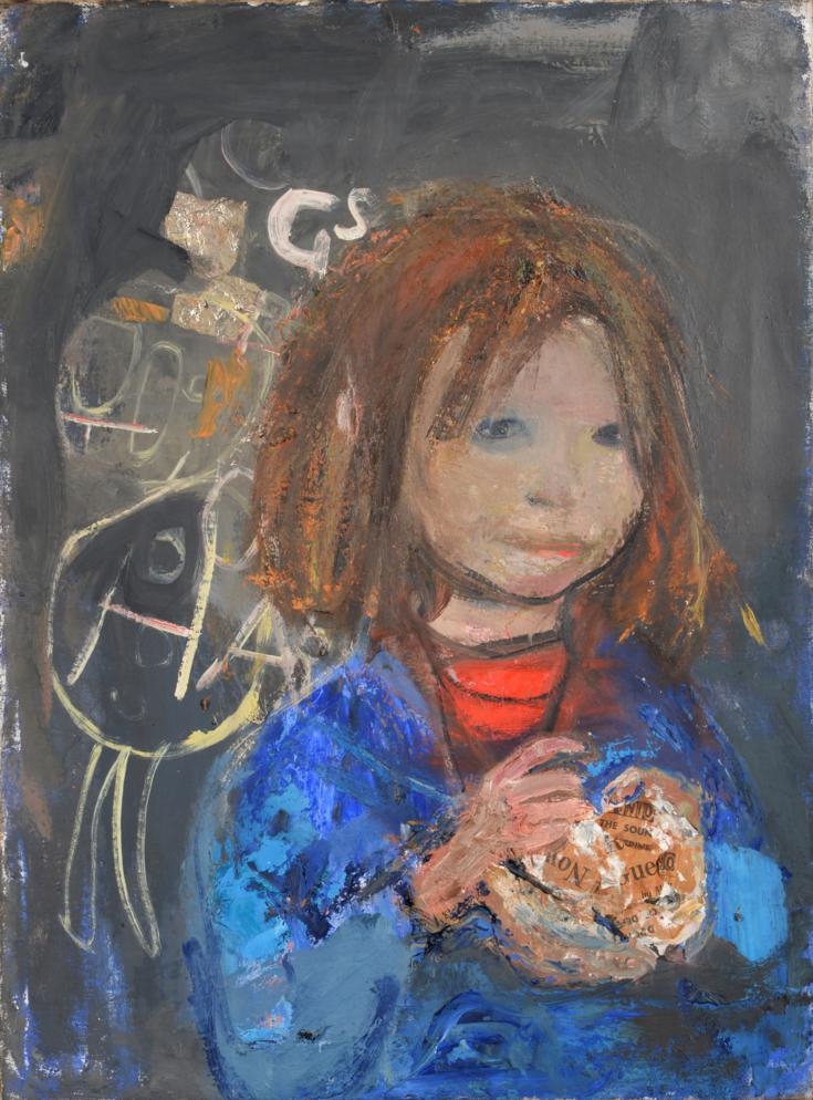 Artwork by Joan Kathleen Hardy Eardley, Girl with a poke of chips, Made of oil on canvas