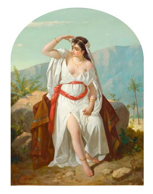 Artwork by Enrico Fanfani, Resting woman in the desert, Made of Oil on canvas