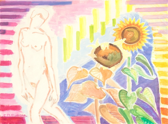 NUDE AND SUNFLOWERS by Elise Blumann