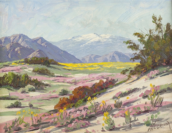 Desert landscape with snow capped mountains by Paul Grimm