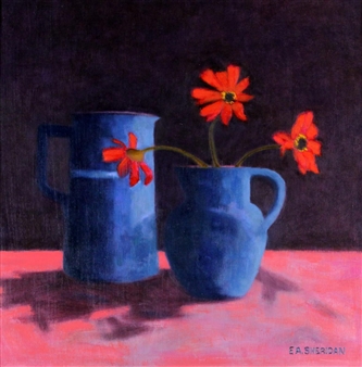 Dahlias With Blue Denby - E.A. Sheridan
