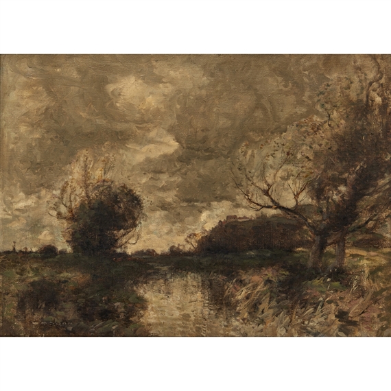 A River Landscape with a Village by William Alfred Gibson