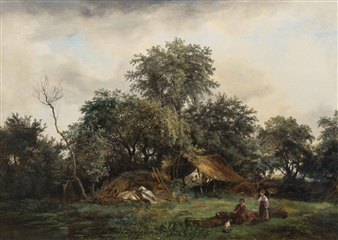 Landschaft mit Bauern und Heuhaufen - Andre Jolivard