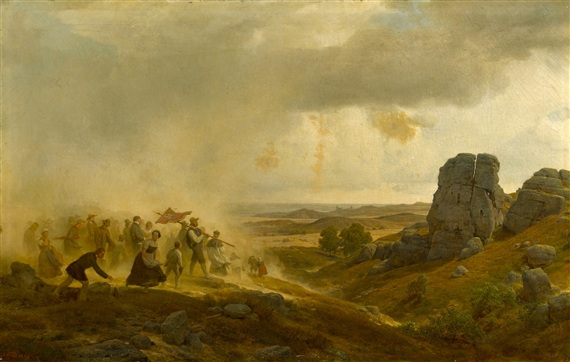 Carl Friedrich Lessing | The flight across a rocky landscape | MutualArt