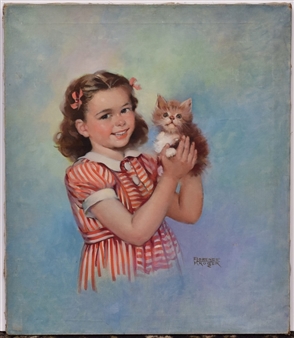 Illustration Of Girl With Kitten - Florence A. Kroger