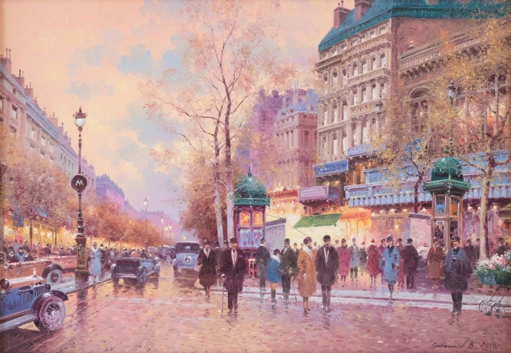 Artwork by Vasily Nicholayevich Gribennikov, On the Streets of Paris, Made of oil on canvas