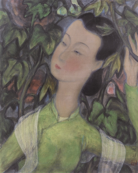 FEMME À LA ROBE VERTE (LADY IN A GREEN ROBE) by Lê Phổ, circa 1940s