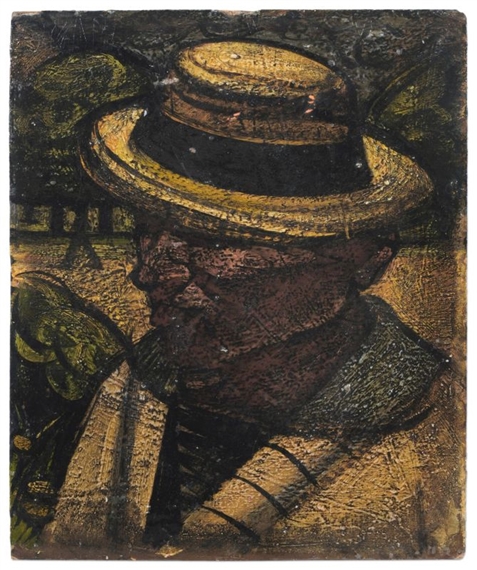 Frau mit gelbem Strohhut