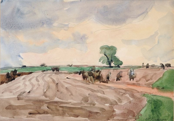 Wilhelm Rudolph | Landschaft mit Pferdewagen | MutualArt