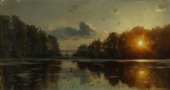 The sunset reflected in a lake