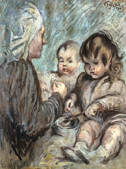 The baby fooding by Paolo Ghiglia, 1930