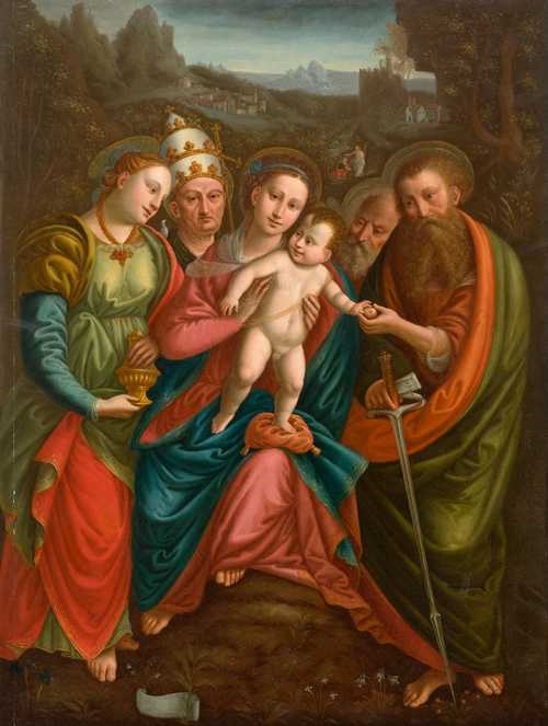 Bernardino Lanino | Madonna and Child with saints in a landscape ...