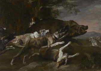 Art Daybook: 'Hounds Bringing Down a Boar' by Pieter Boel