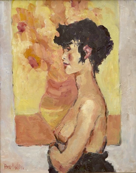 Meisje voor de zonnebloemen van van Gogh by Anke Brokstra, 2015