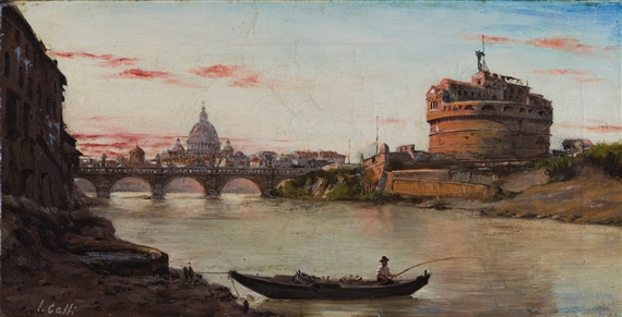 Veduta del Tevere con Castel Sant'Angelo by Roman School, 19th Century