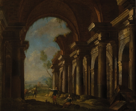 Capriccio architettonico con figure by Antonio Joli de Dipi