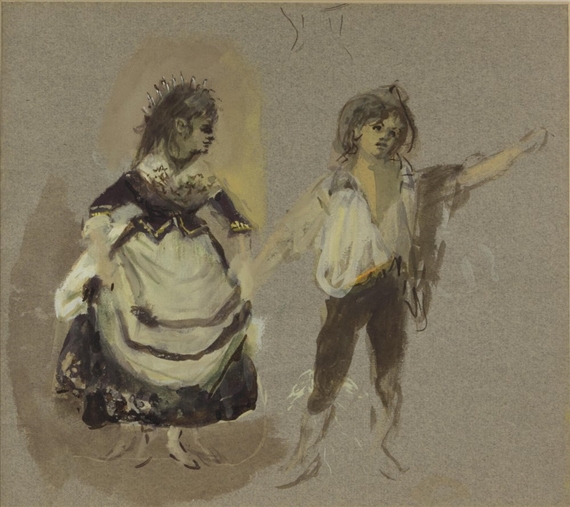 Bozzetto con due personaggi di teatro by Lila De Nobili