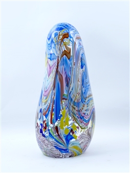 Ovoid Multi-Colored Stylized Floral form Art Glass Sculpture - Rollin Karg