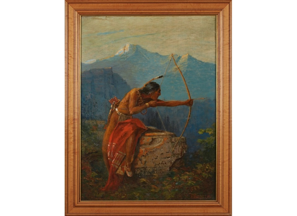 Artwork by Henry Irving Marlatt, Native American Bow Hunting, Made of oil on canvas