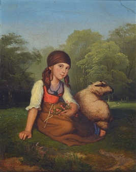 Young female shepherd on the meadow - Max von Chezy