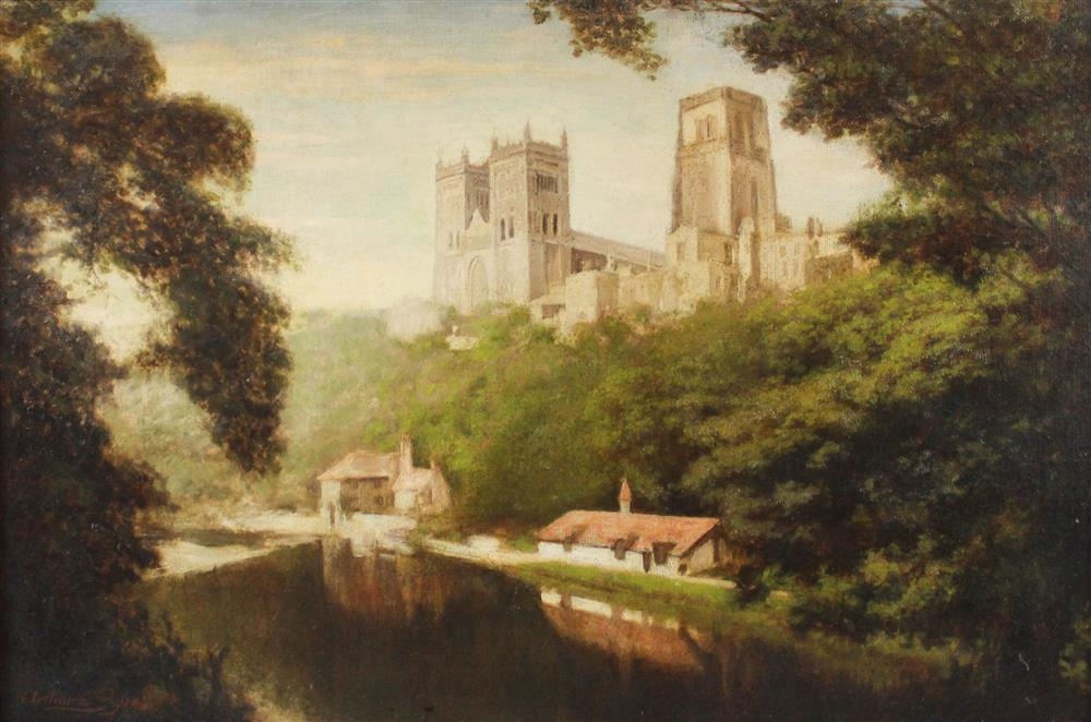 Artwork by Arthur Edward Pope, DURHAM CATHEDRAL FROM THE RIVER WARE, Made of Oil on canvas