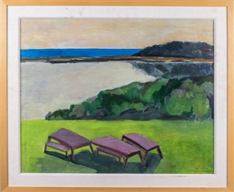 Picnic Tables. Landscape featuring picnic tables overlooking a lake - Ellen Liman