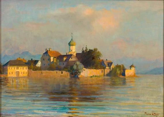 Blick vom Malerwinkel auf die Halbinsel Wasserburg by Franz Löffler