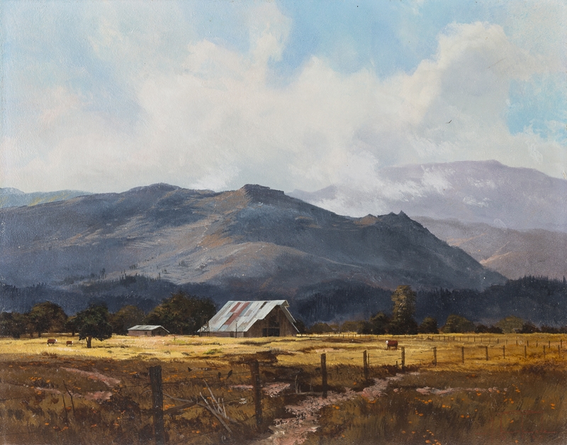 Artwork by Thomas Kinkade, Golden Hills, Made of Oil on masonite