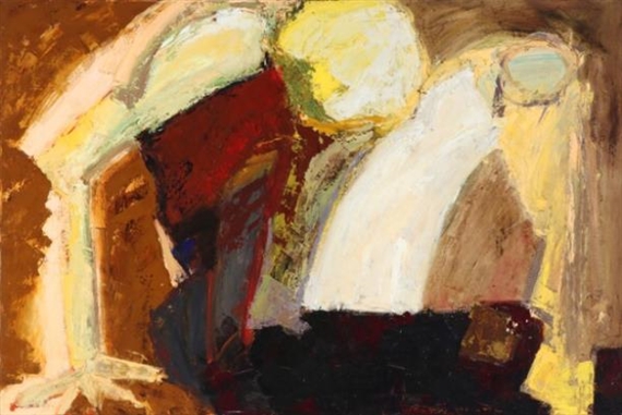 Siddende; med bøjet ben.Composition with figure by Lise Malinovsky, 1991