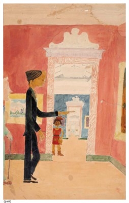 Artwork by John Betjeman, Five cartoons on four sheets of Penelope Betjeman, Made of ink and watercolour on paper