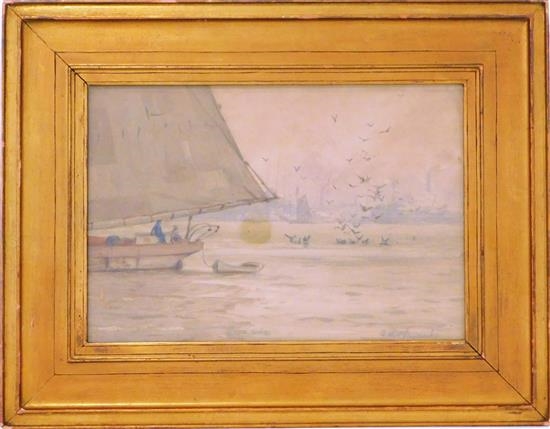 George Henry Clements | Marine scene, figures on bow of sailboat and ...