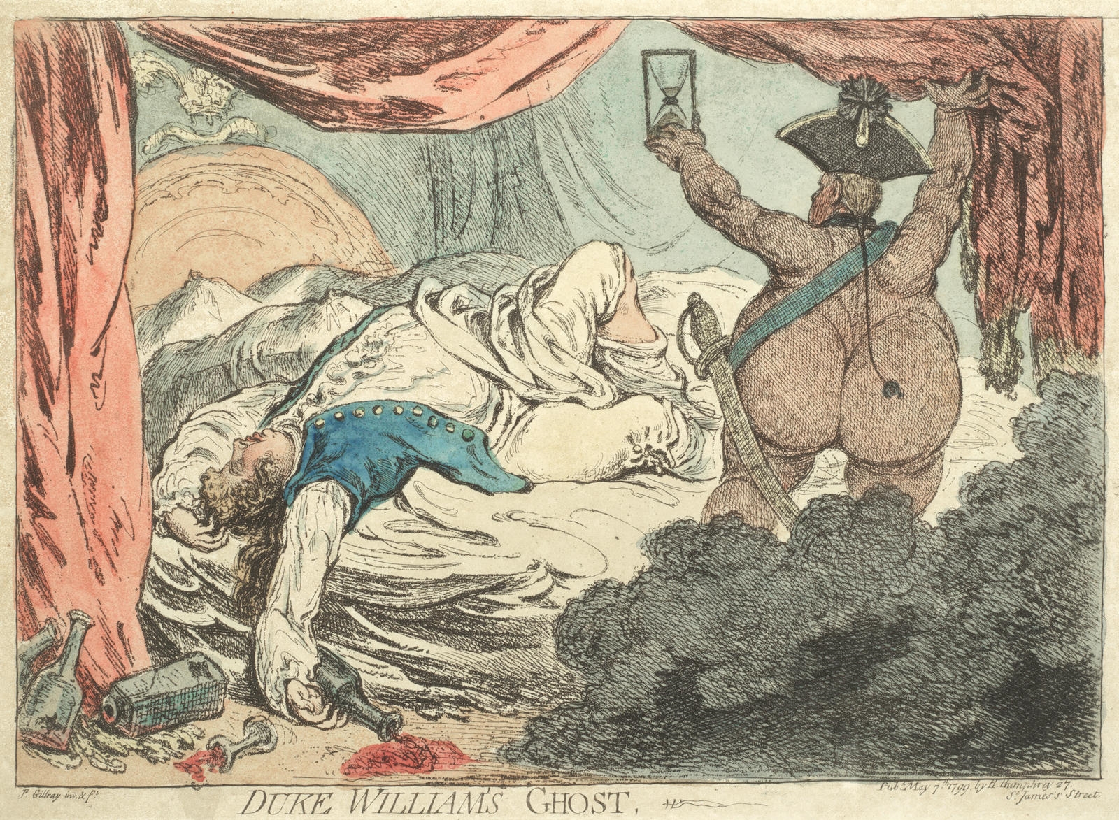 Artwork by James Gillray, Duke William's Ghost, Made of Etching with hand-colouring