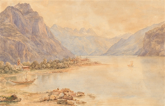 A view over Lake Walensee near Sargaus by Josef Kriehuber, 1840