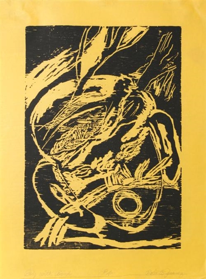 Boy with Bird (black) by Roberto Juarez, 1983