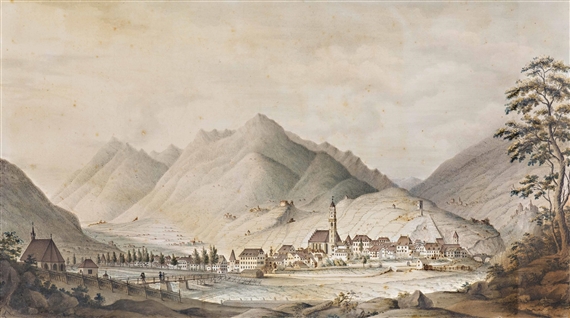 Prospect der Stadt und Gegend von Meran. Ihrem Königlichen Hoheiten Ludwig Kronprinz und Therese - Johann Leis