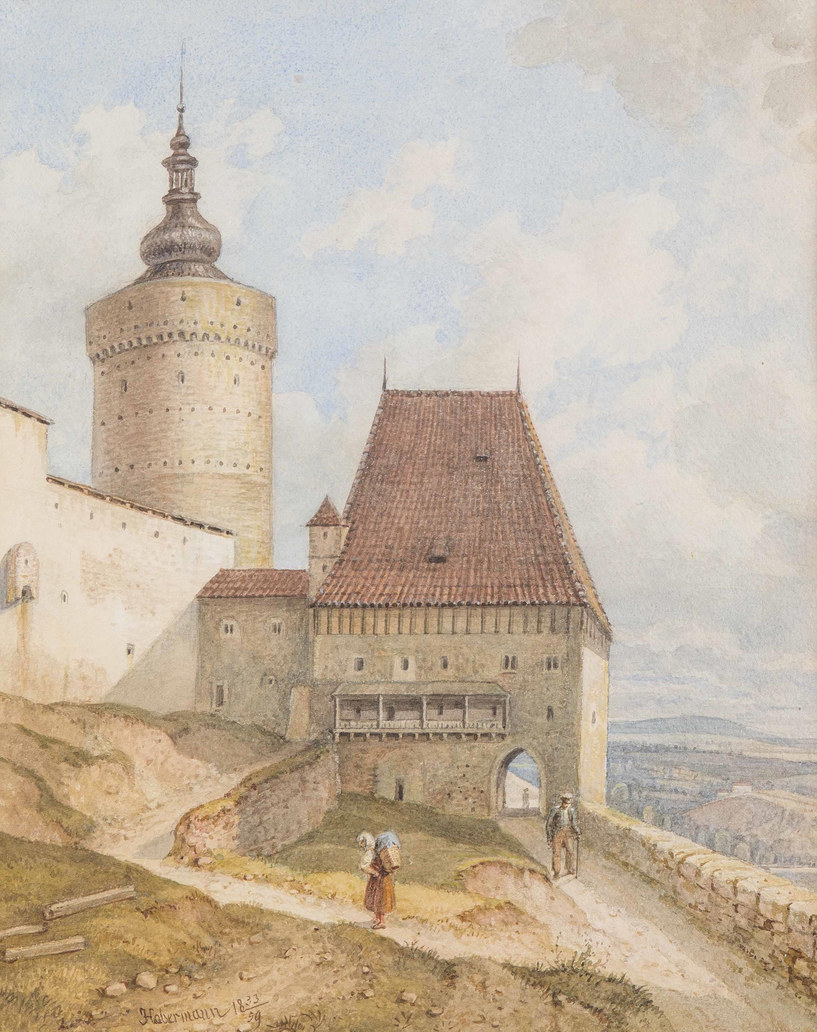 Franz Edler von Habermann | Teilansicht der Burg Tabor in Böhmen (1833 ...