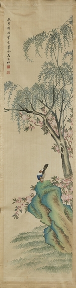 2 works: PAIR OF PAINTINGS ON SILK WITH FLOWERS AND BIRDS by Ma Jiatong