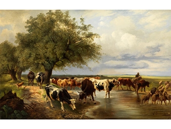 LANDSCHAFT MIT RINDERN UND HIRTE - F. Boucher