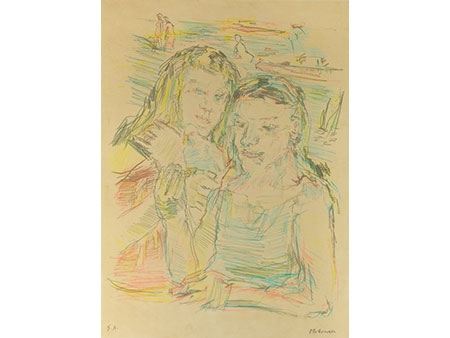 ZWEI MÄDCHEN MIT TAUBE by Oskar Kokoschka