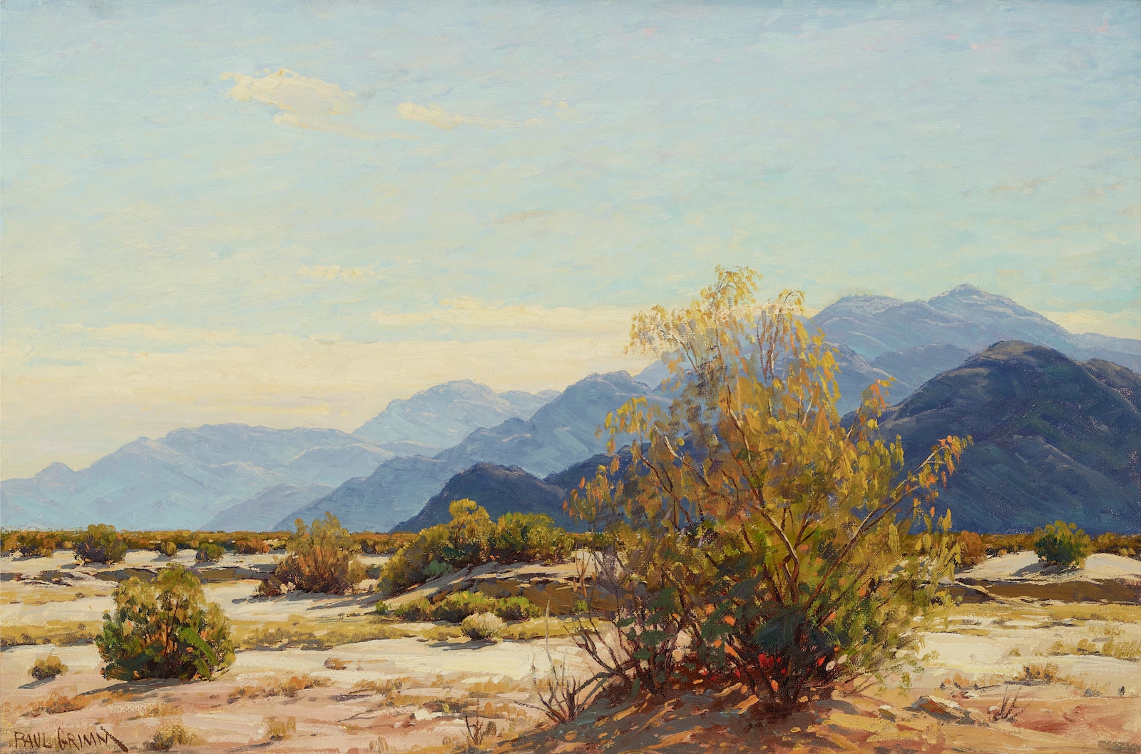 Artwork by Paul Grimm, Desert Willow, Made of oil on masonite